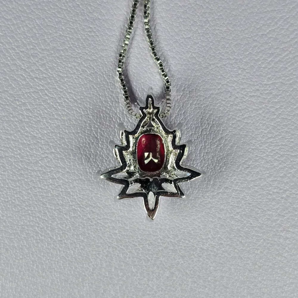 Elegant Silver-Plated Synthetic Ruby Pendant‎ Necklace (NWOT)